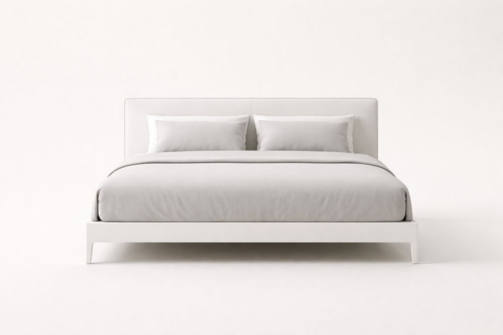 Letto in Tessuto Bianco con Cuscini Matrimoniale