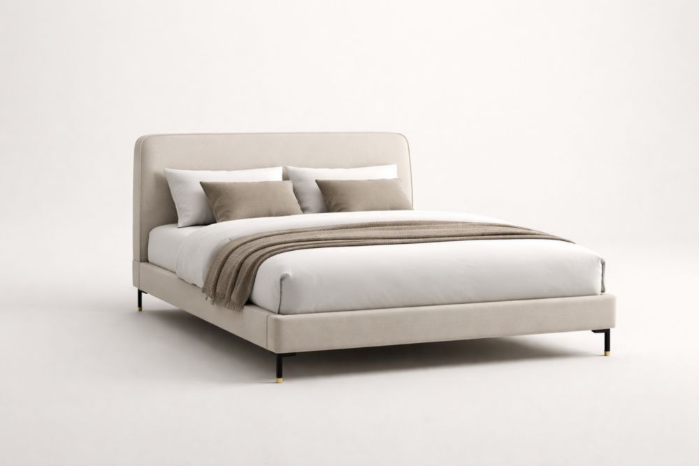 Letto Matrimoniale in Tessuto Beige con Struttura in Legno Massello Lunghezza 200 cmxLarghezza 160 cmxAltezza 115 cm