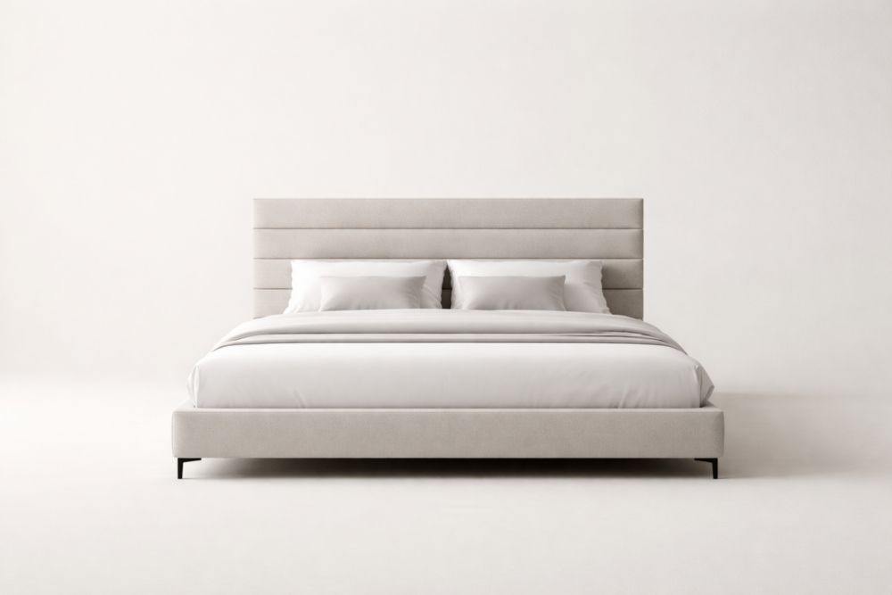 Letto matrimoniale in tessuto Beige con testiera imbottita