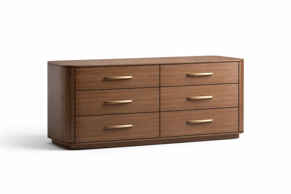 Cassettiera in legno massello di noce con 6 cassetti