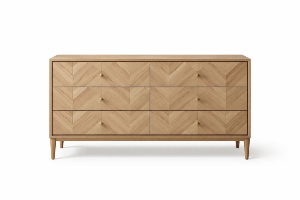 Cassettiera in rovere massiccio naturale con 6 cassetti