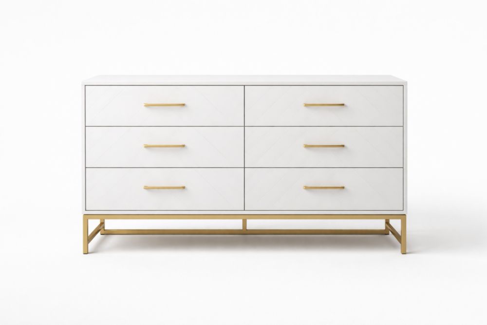 Cassettiera a sei cassetti in legno composito bianco