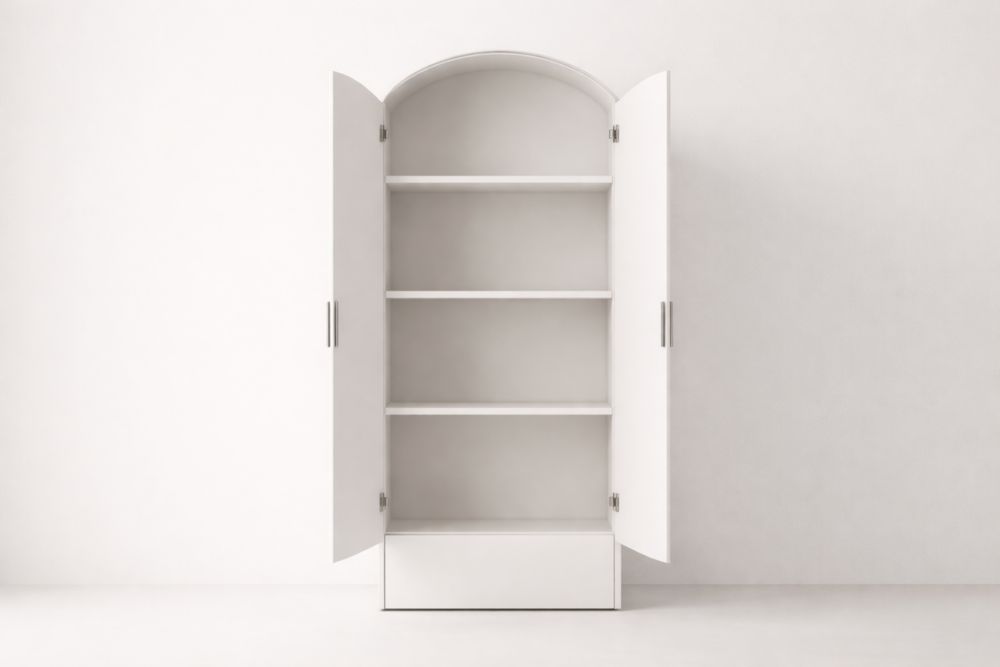 Armadio in MDF Bianco con Mensole e Cassetto