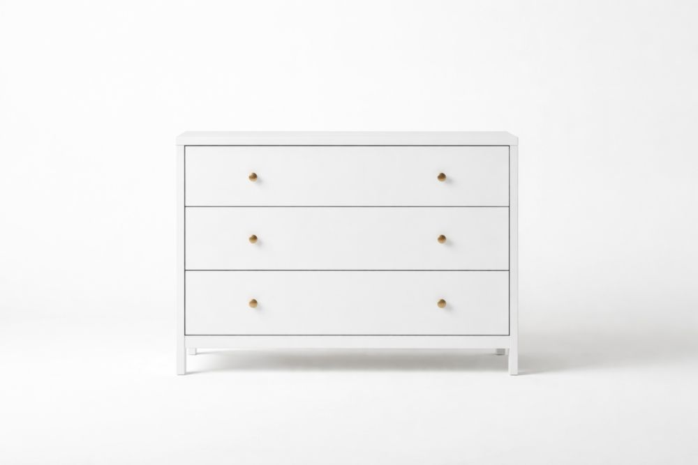 Cassettiera in Legno Massello Bianco con Maniglie in Ottone