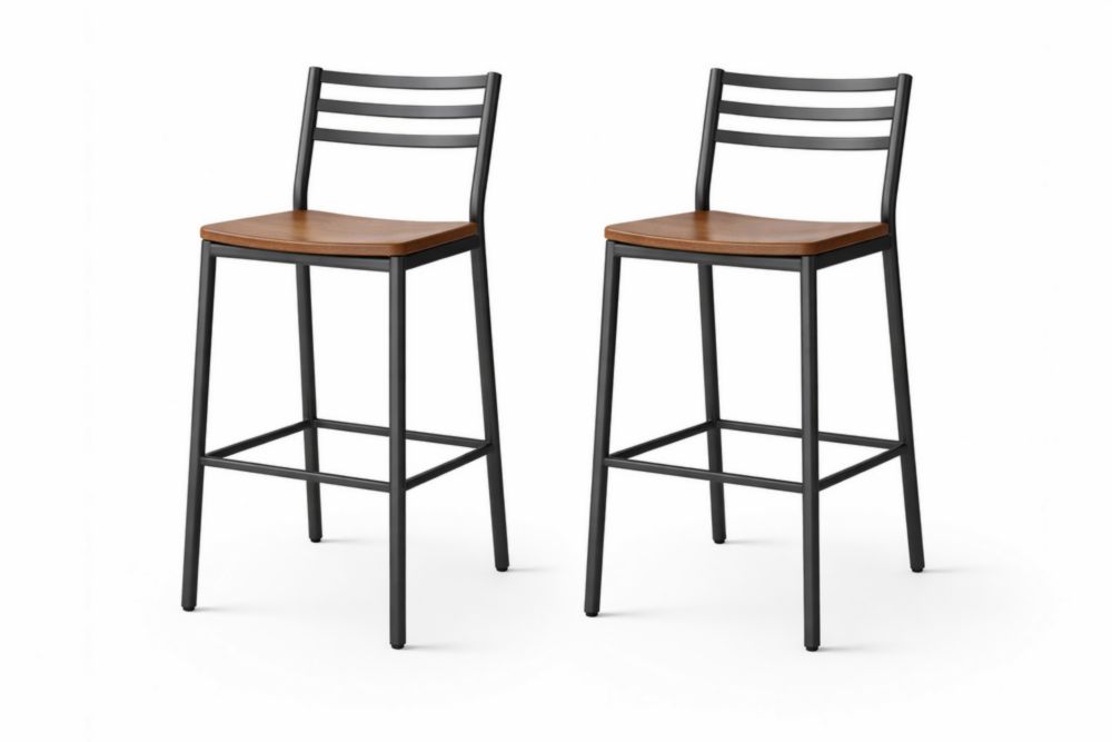 Set di 2 sgabelli acciaio nero e MDF marrone