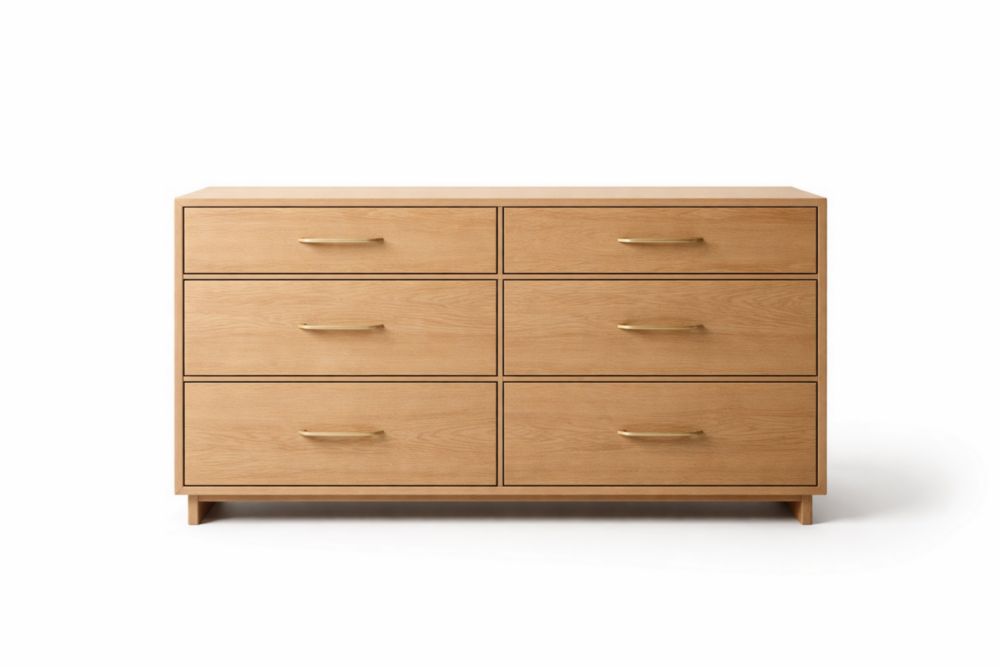 Cassettiera in legno massello di quercia chiara con 6 cassetti