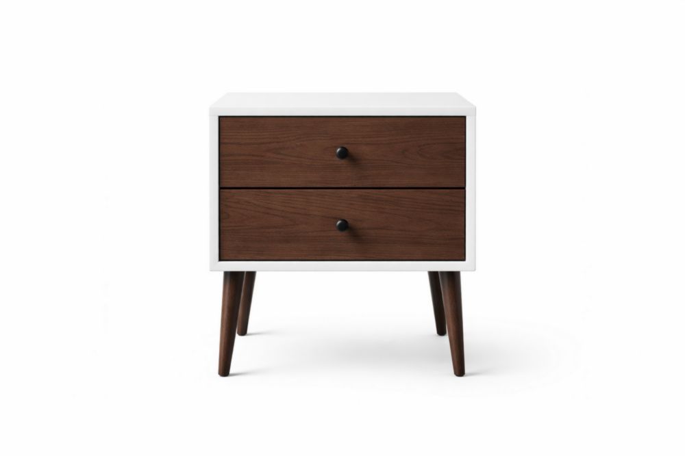 Comodino con 2 Cassetti in Legno di Noce e MDF Bianco Lunghezza 60 cm x Larghezza 40 cm x Altezza 45 cm