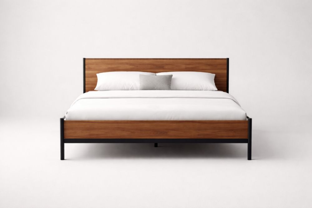 Letto matrimoniale in legno massello e acciaio nero Lunghezza 200 cm x Larghezza 160 cm x Altezza 100 cm