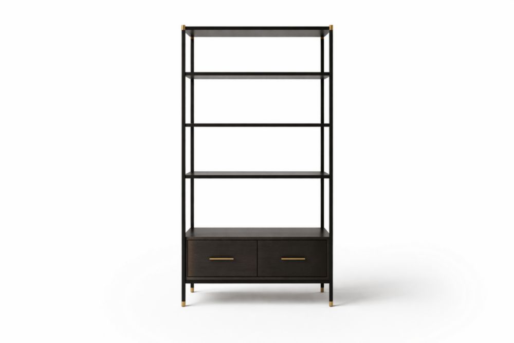 Libreria in Acciaio Nero con Cassetti e Ripiani in MDF