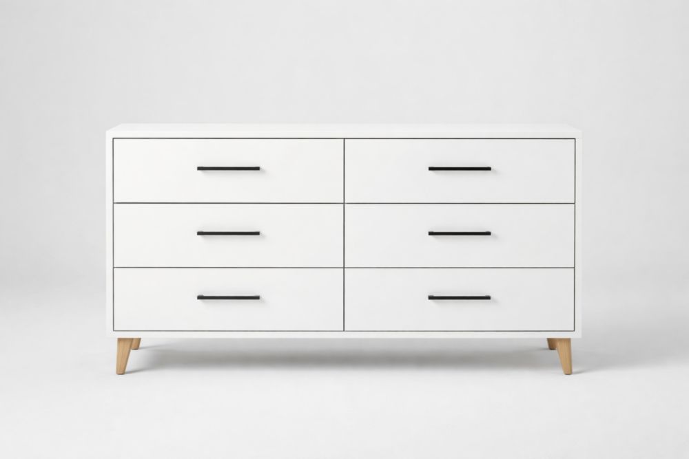 Cassettiera in MDF Bianco con 6 Cassetti