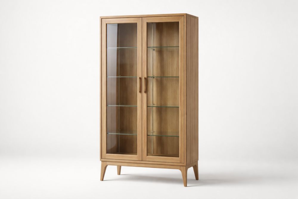 Vetrina in Legno con Ripiani in Vetro Temperato
