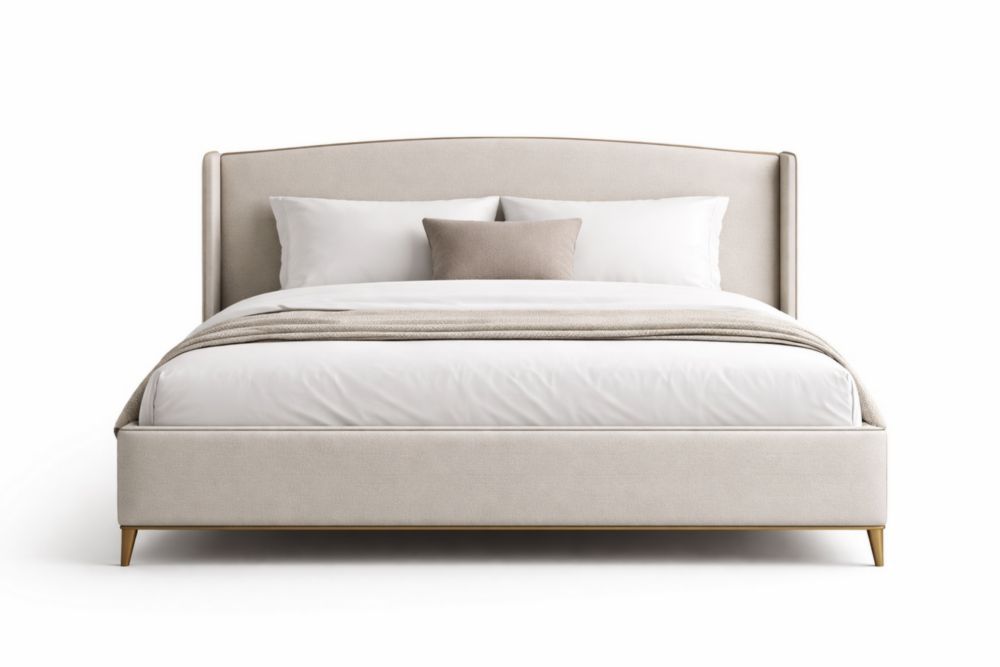 Letto matrimoniale in tessuto con testiera imbottita