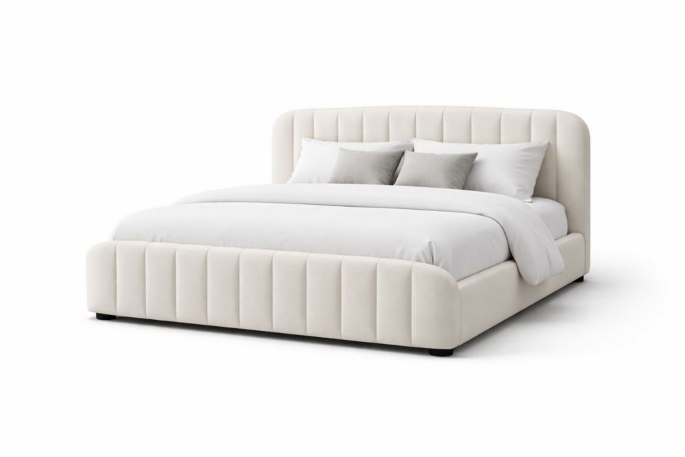 Letto in velluto beige con testiera imbottita,Lunghezza 200 cmxLarghezza 180 cmxAltezza 90 cm