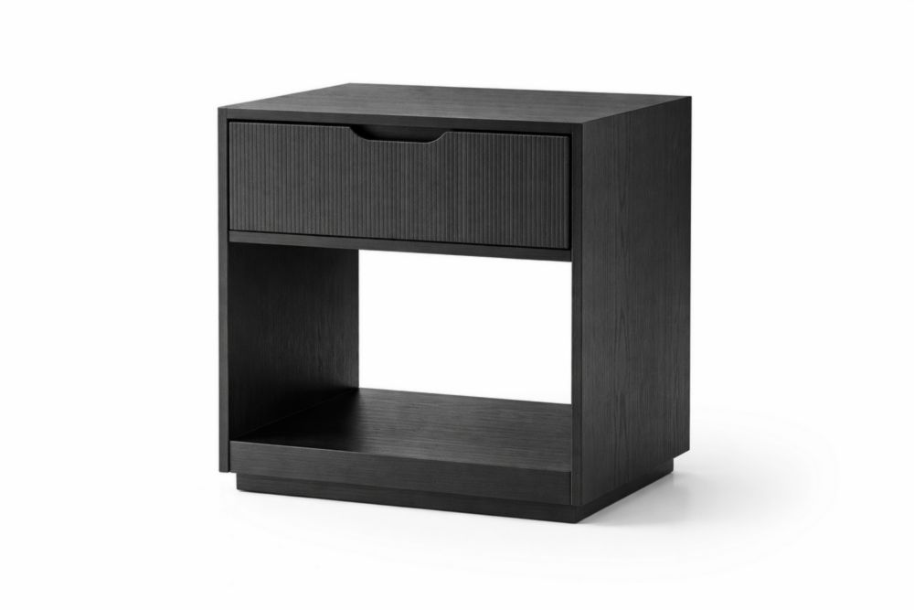 comodino in legno massello nero con cassetto