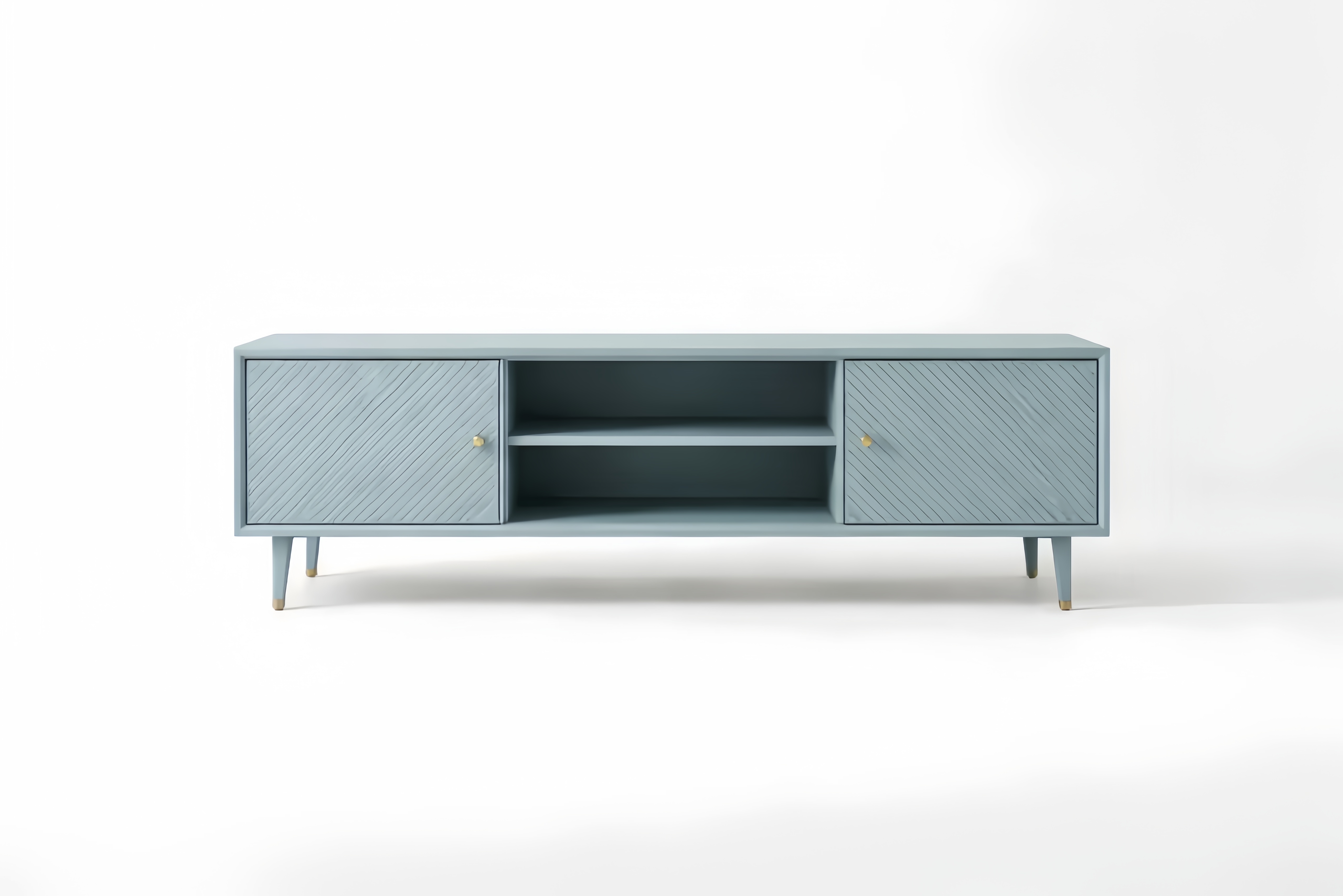 Mobile TV in legno massello blu chiaro con due ante e mensole Lunghezza 160 cm x Larghezza 40 cm x Altezza 50 cm