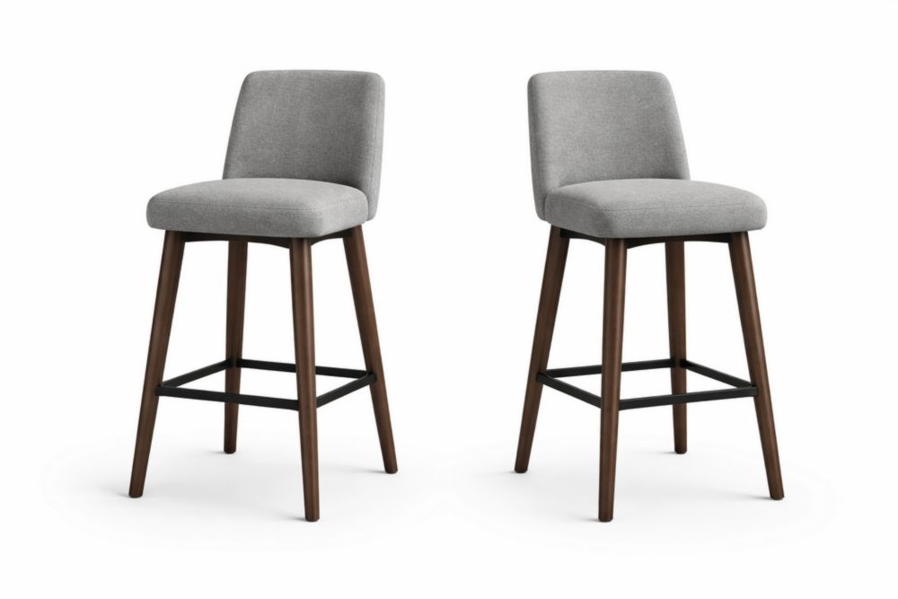 Set di 2 sgabelli in tessuto grigio con gambe in legno di faggio massello