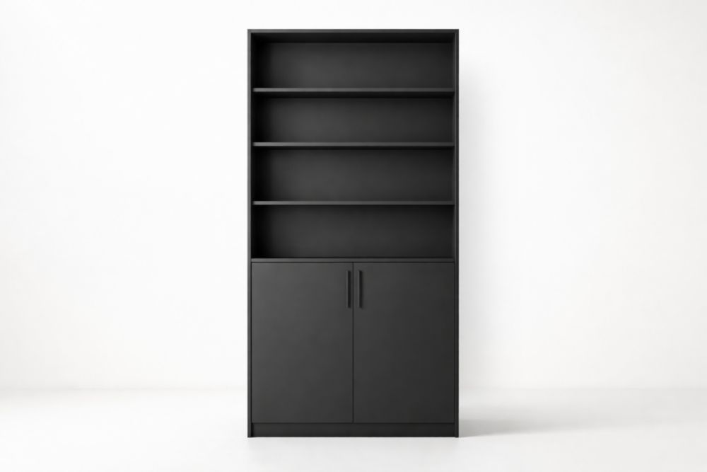 Libreria in MDF Nero con Scaffali e Ante Altezza 180 cmxLarghezza 80 cmxProfondità 30 cm