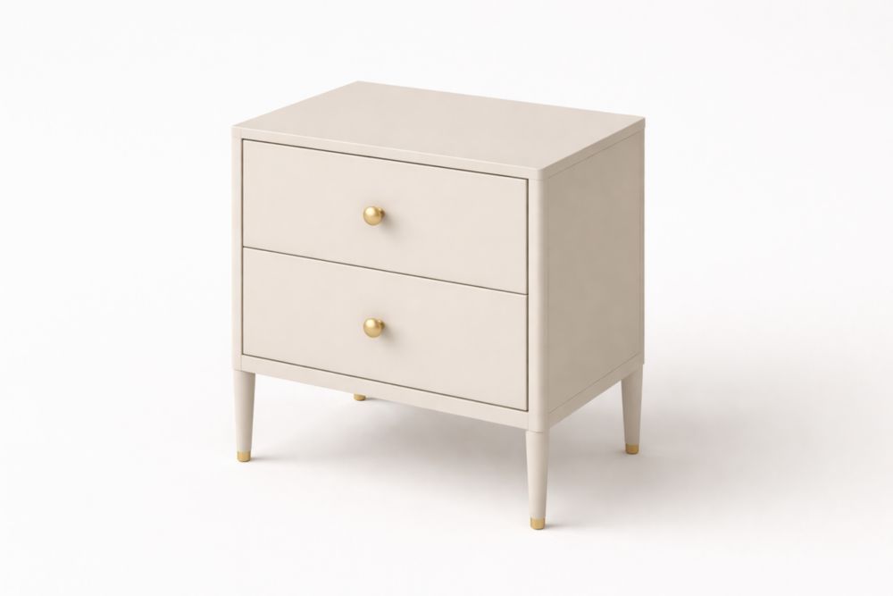 Comodino a Due Cassetti in Legno Massello Bianco