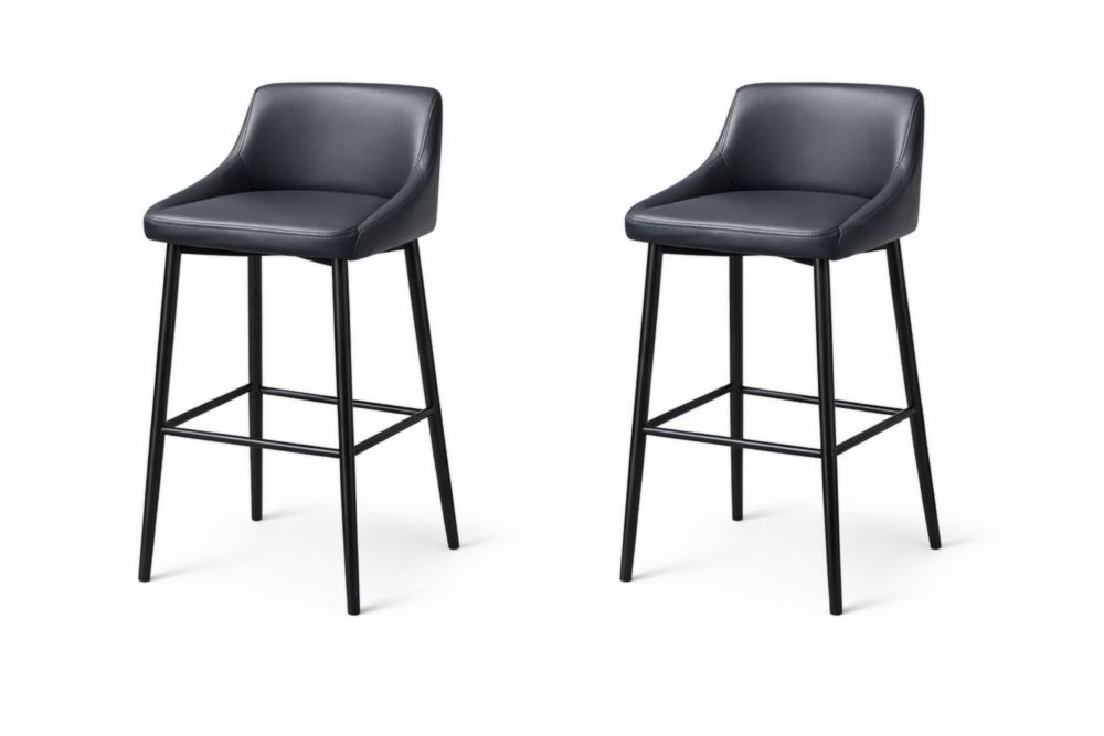 Set di sgabelli in pelle sintetica nera con struttura in acciaio inossidabile nero