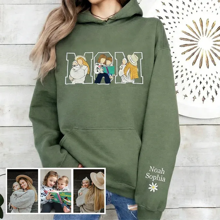 Custom Photo Portrait Embroidery Sweatshirt/Hoodie, Gift For Mom/Mama/Family