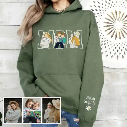 Custom Photo Portrait Embroidery Sweatshirt/Hoodie, Gift For Mom/Mama/Family