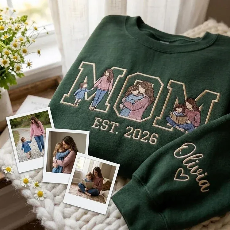 Custom Photo Portrait Embroidery Sweatshirt/Hoodie, Gift For Mom/Mama/Family