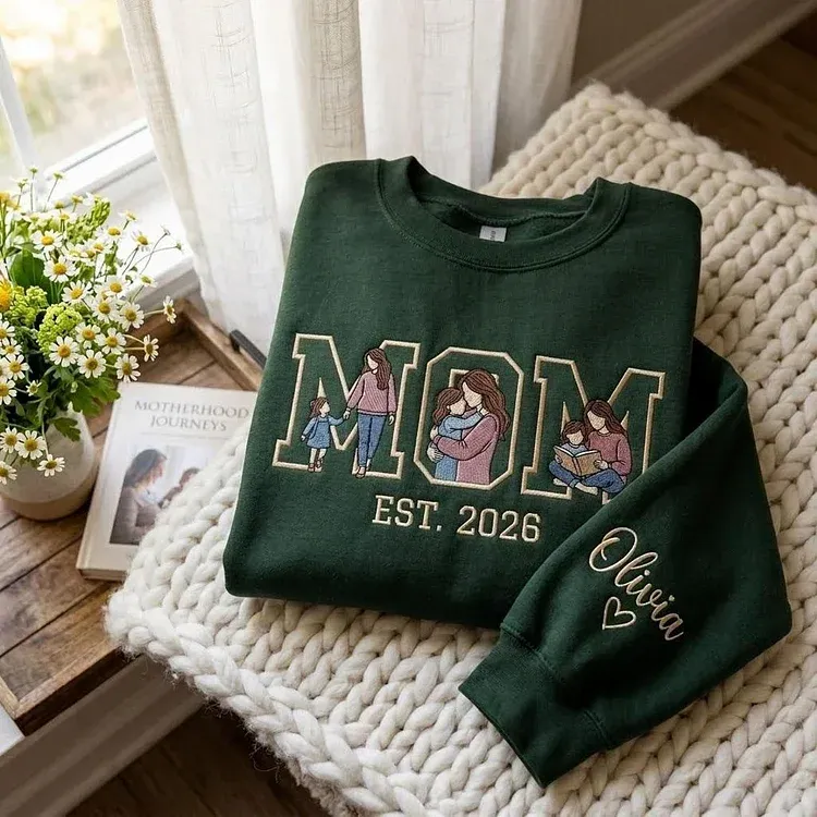 Custom Photo Portrait Embroidery Sweatshirt/Hoodie, Gift For Mom/Mama/Family