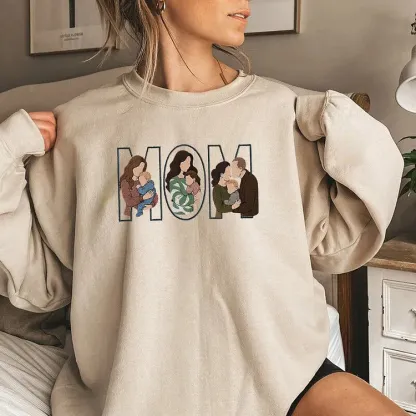 Custom Photo Portrait Embroidery Sweatshirt/Hoodie, Gift For Mom/Mama/Family