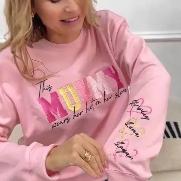 Custom Heart On Sleeve Embroidered Sweatshirt | A Thoughtful Gift For Mum & Grandma