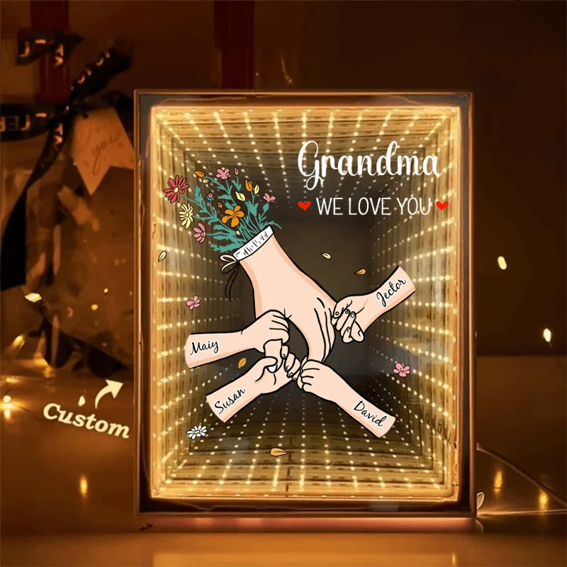 Custom Starry Mirror Lightbox – Personalized "We Love You" with Heartfelt Hand-in-Hand Moment