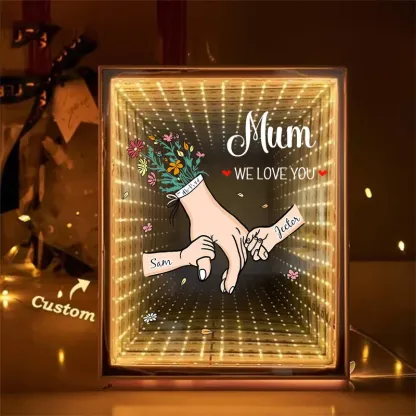 Custom Starry Mirror Lightbox – Personalized "We Love You" with Heartfelt Hand-in-Hand Moment