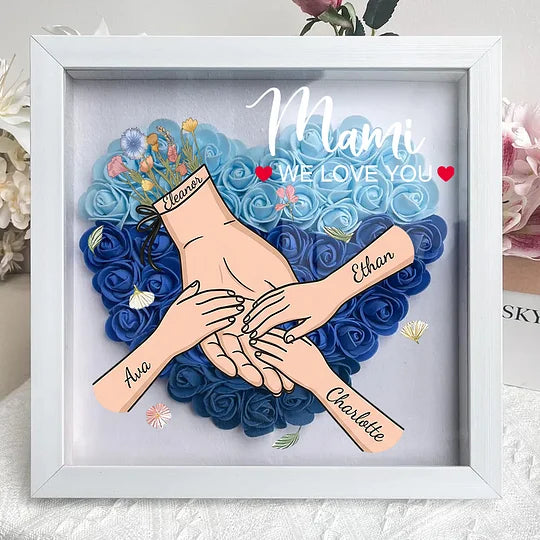 Blooming with Love – Personalised Mom & Grandma Flower Shadow Box with Names