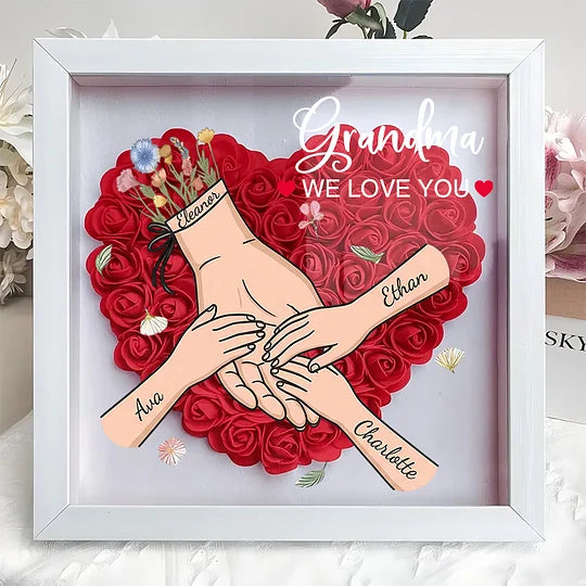 Blooming with Love – Personalised Mom & Grandma Flower Shadow Box with Names