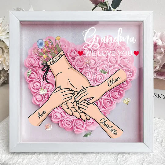Blooming with Love – Personalised Mom & Grandma Flower Shadow Box with Names