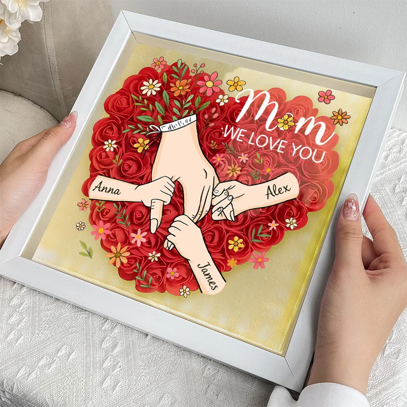 Personalized Hand in Hand with Mom Floral Shadow Box-Mother's Day gifts
