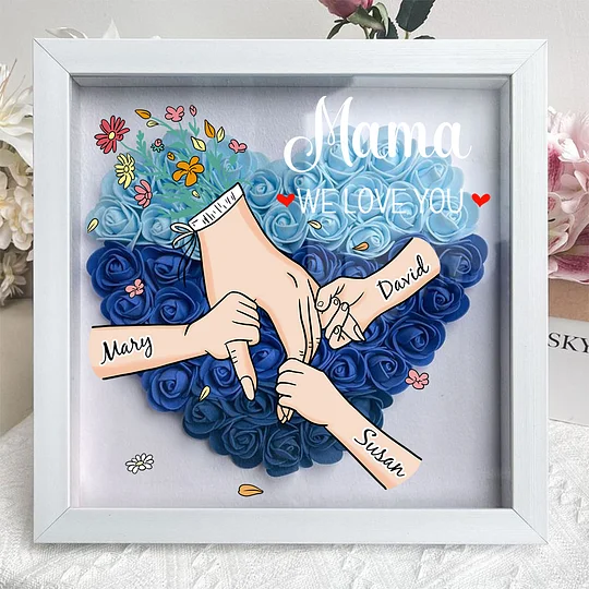 Family Love Blooms Forever – Personalised Mom & Grandma Flower Shadow Box with Names