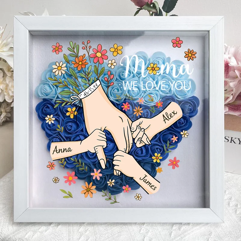 Personalized Hand in Hand with Mom Floral Shadow Box-Mother's Day gifts