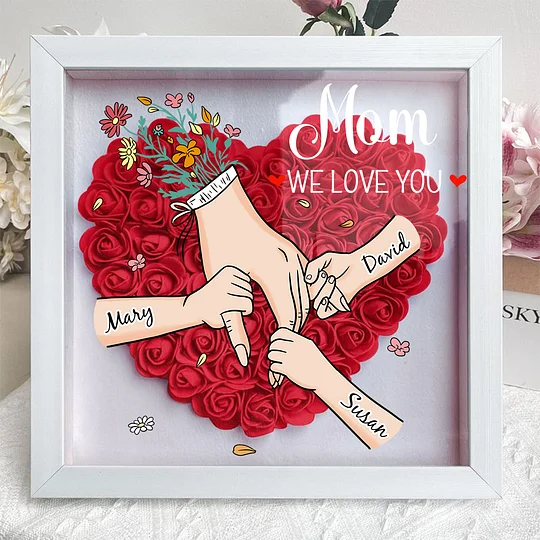 Family Love Blooms Forever – Personalised Mom & Grandma Flower Shadow Box with Names