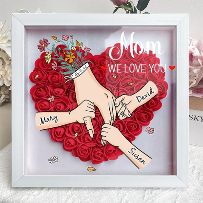 Family Love Blooms Forever – Personalised Mom & Grandma Flower Shadow Box with Names
