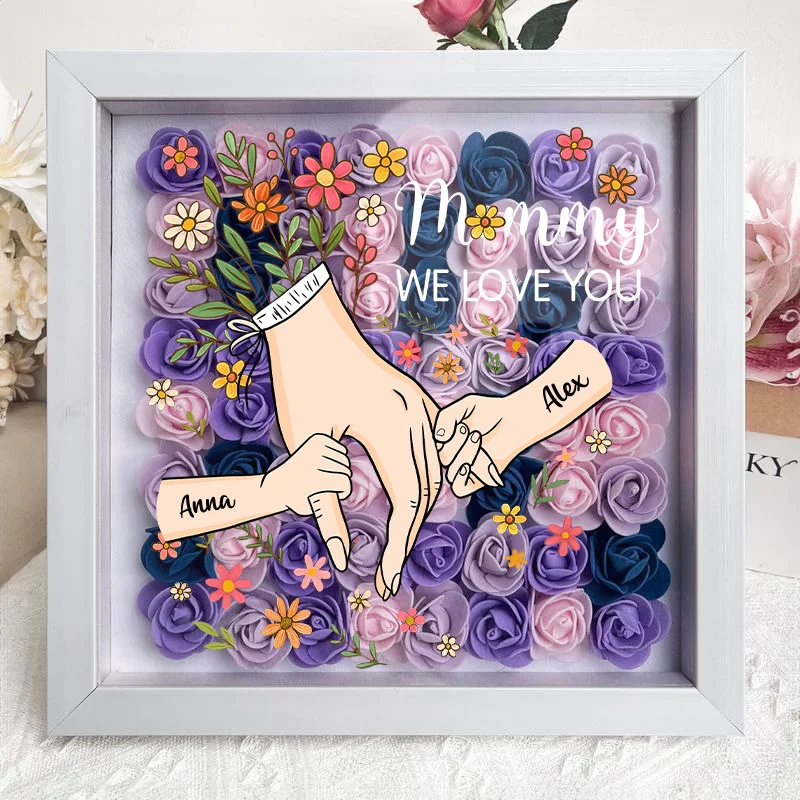 Personalized Hand in Hand with Mom Floral Shadow Box-Mother's Day gifts
