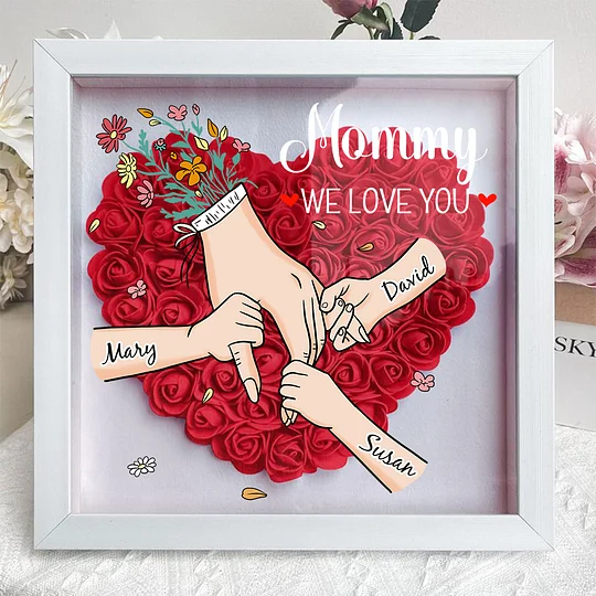 Family Love Blooms Forever – Personalised Mom & Grandma Flower Shadow Box with Names