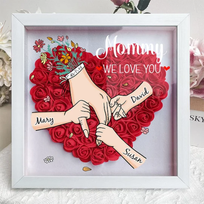 Family Love Blooms Forever – Personalised Mom & Grandma Flower Shadow Box with Names