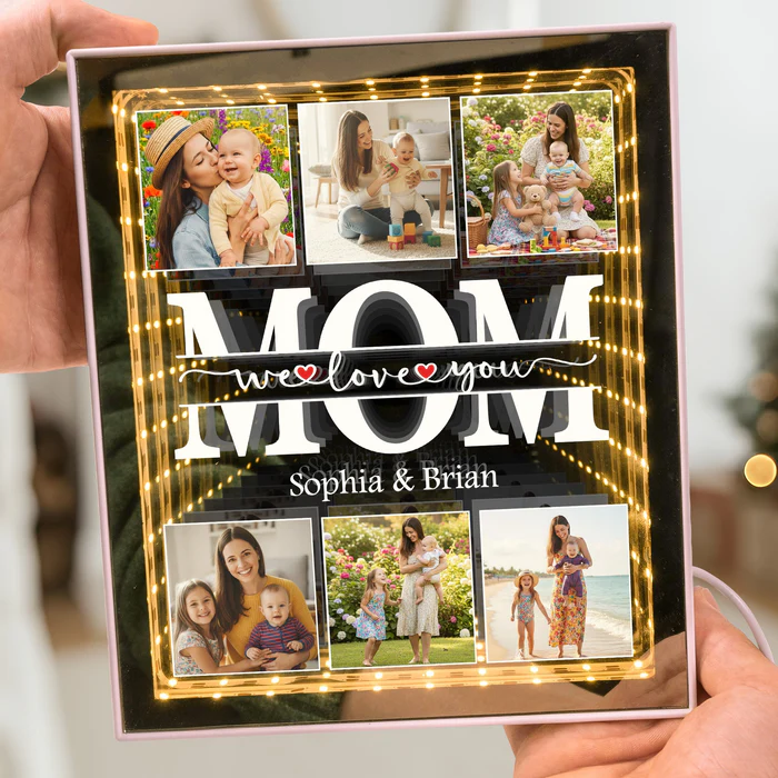 We Love You Gift For Mom, Grandma, Wife - Personalized Photo Infinity Mirror Light Box