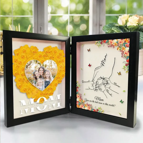 Best Mom Ever - Personalized Photo Mom With Kid Names Flowers Frame