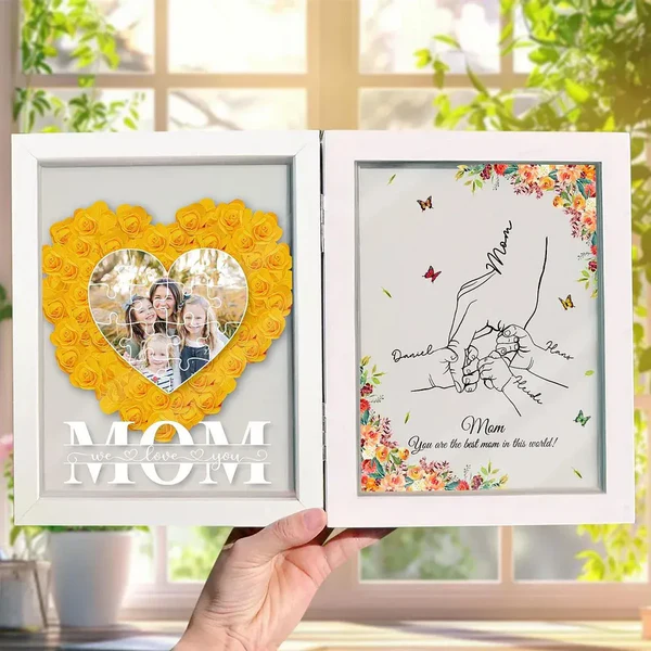 Best Mom Ever - Personalized Photo Mom With Kid Names Flowers Frame