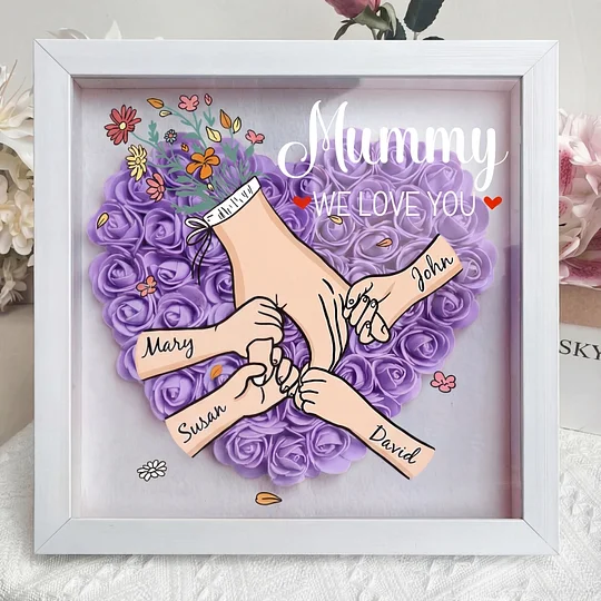 Family Love Blooms Forever – Personalised Mom & Grandma Flower Shadow Box with Names