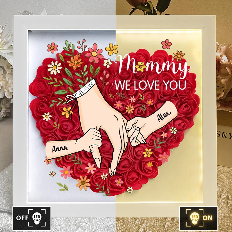 Personalized Hand in Hand with Mom Floral Shadow Box-Mother's Day gifts
