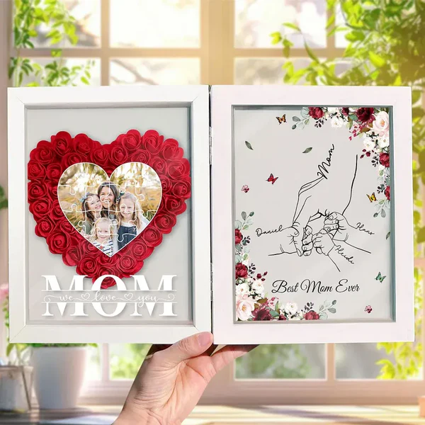 Best Mom Ever - Personalized Photo Mom With Kid Names Flowers Frame