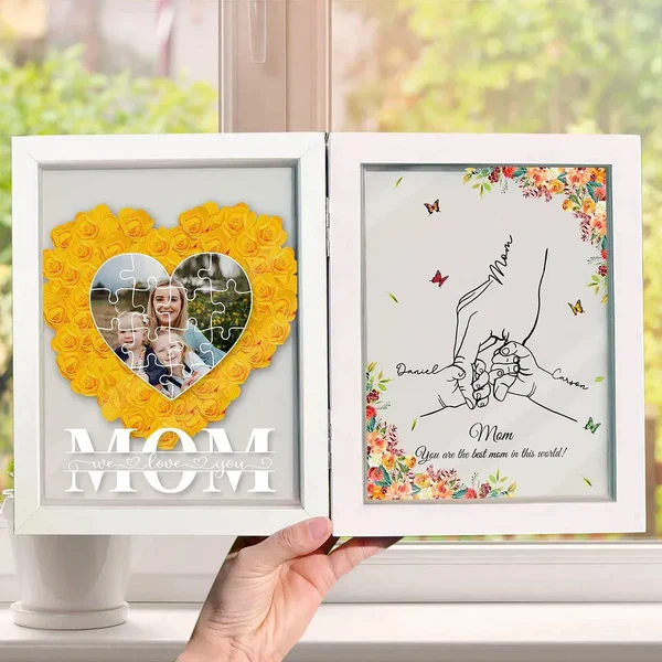 Best Mom Ever - Personalized Photo Mom With Kid Names Flowers Frame