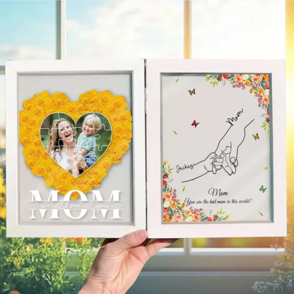 Best Mom Ever - Personalized Photo Mom With Kid Names Flowers Frame